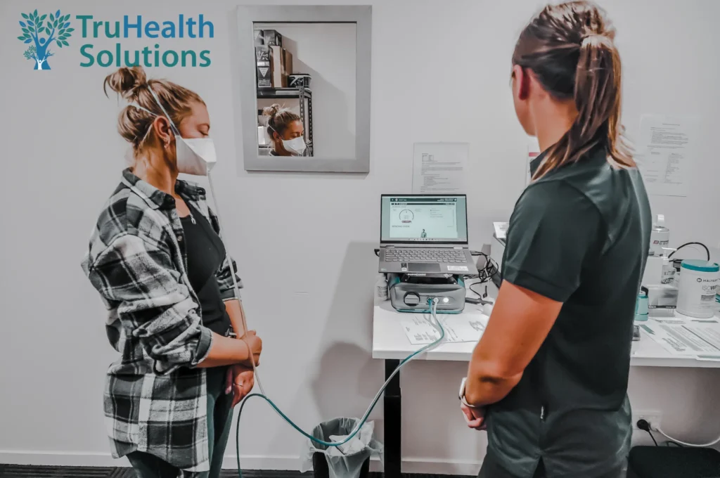 Healthcare worker undergoing mask fit testing to ensure respirator effectiveness.