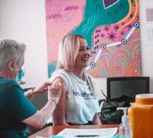 Candidate completing a vision acuity test as part of a pre-employment health screening for Australian transport industry.